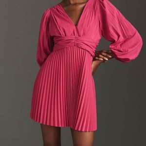 Aureta Pleated Long-Sleeve V-Neck Dress- Anthropologie